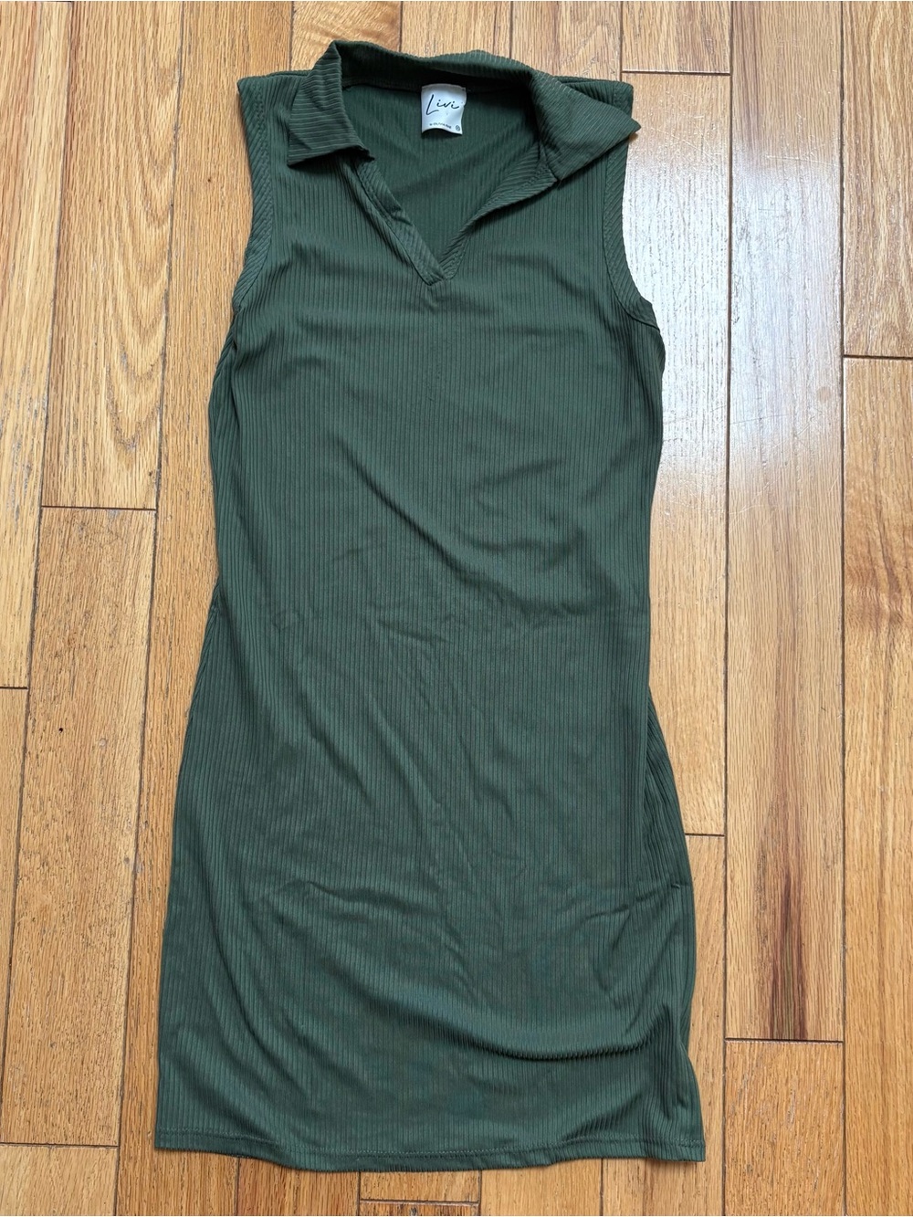 Olivia Rae Ribbed Sleeveless Collared Dress in Olive